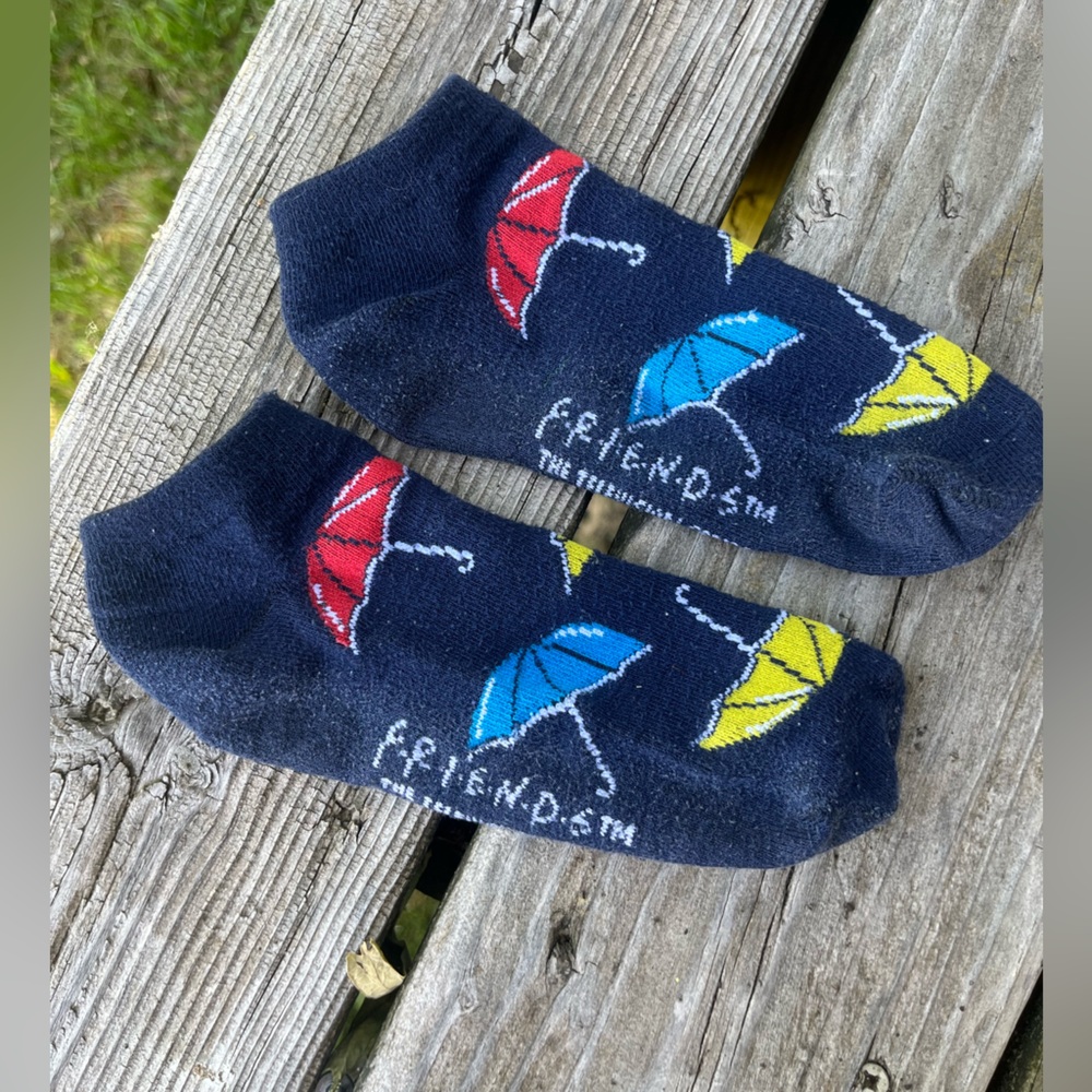 FRIENDS Navy Ankle Socks - Fun Colorful Umbrella Motif Womens Juniors Girls